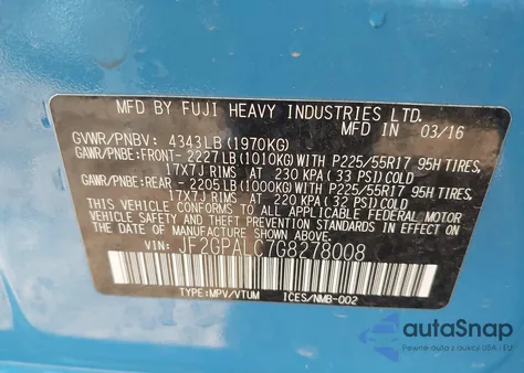 2016 Subaru Crosstrek Limited из США, поврежденный, VIN JF2GPALC7G8278008